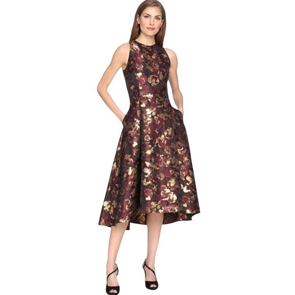 Tahari by ASL Dresses & Skirts - Tahari Metallic Jacquard Midi Dress Merlot Gold 14 Style 5220M323